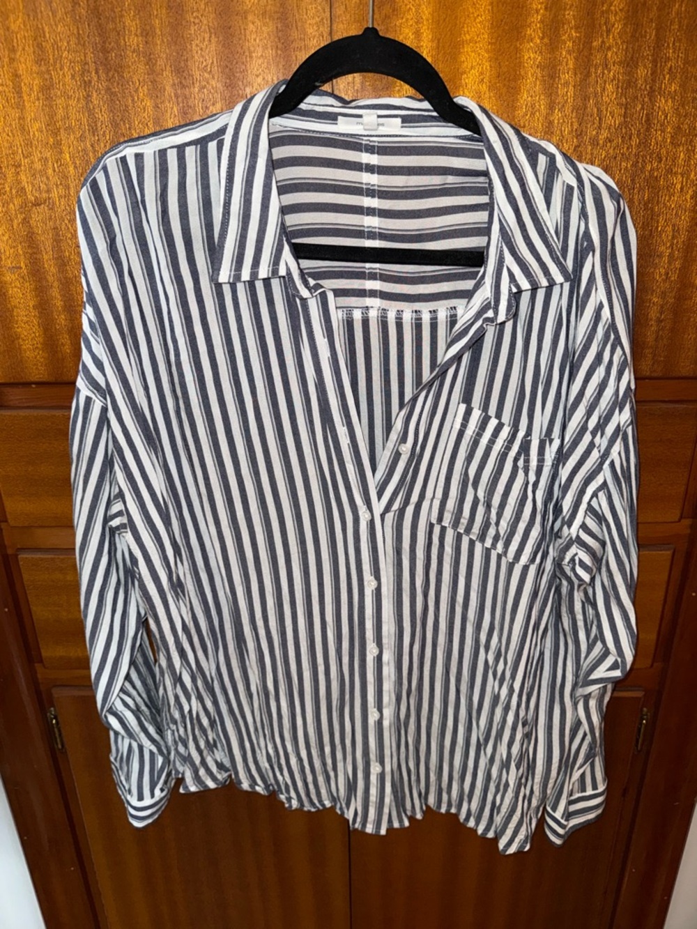 Maurices Black and White Vertical Stripe Women’s Button-Down Shirt